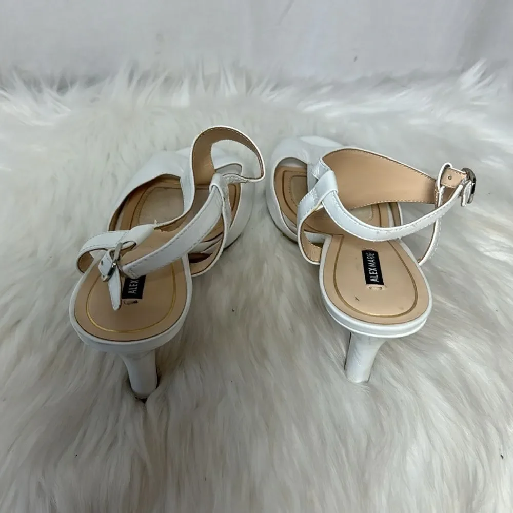 Alex‎ Marie Samara White Leather T-Strap Heels Sz 10